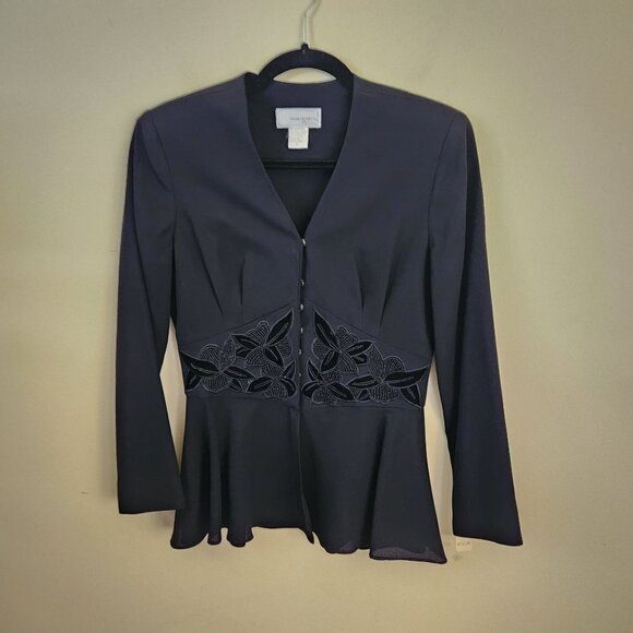 Warren Petites Black Vintage Peplum Velvet Beaded Embellished Snap Blazer Size 4 - Picture 2 of 5